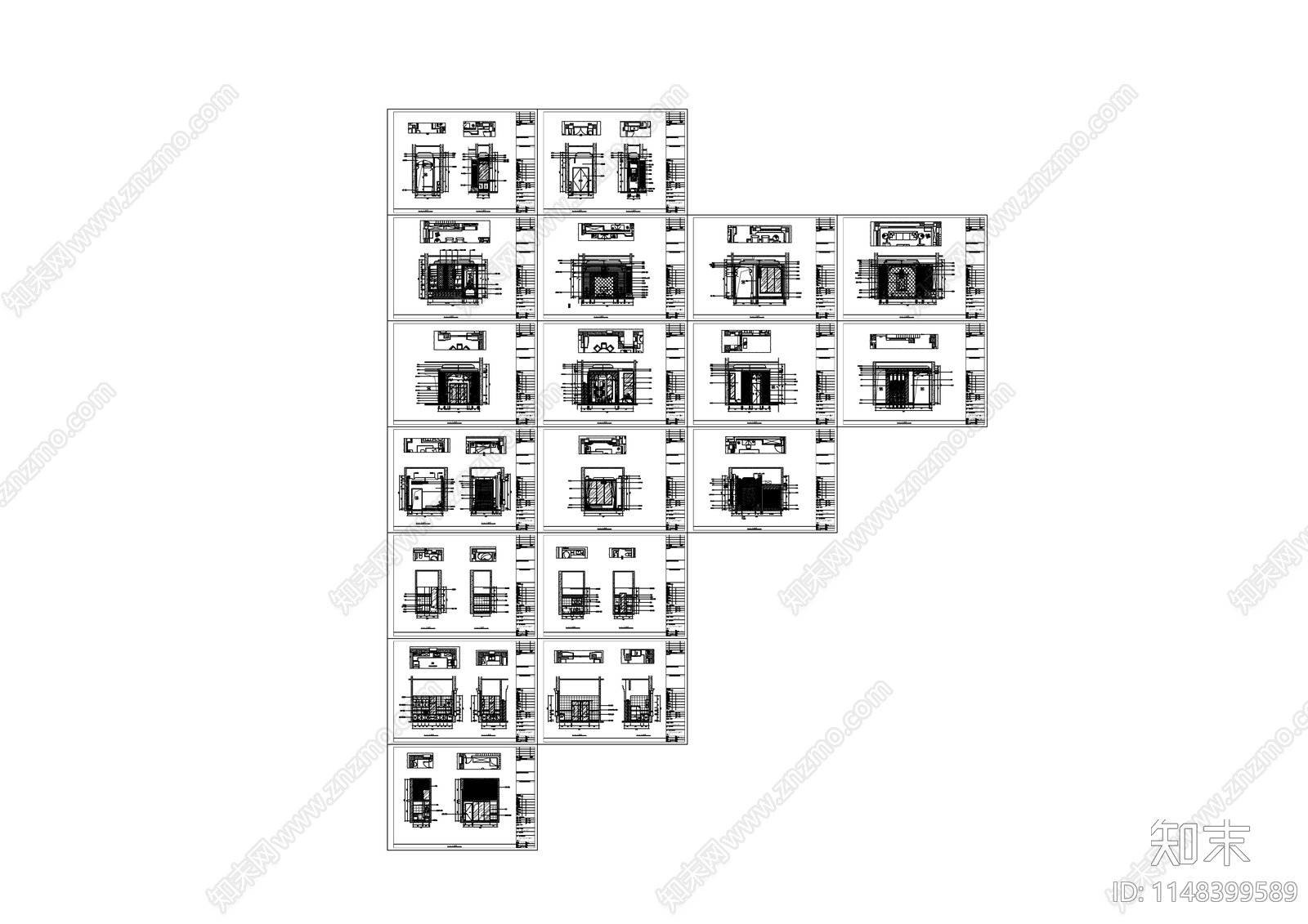 中式别墅室内cad施工图下载【ID:1148399589】