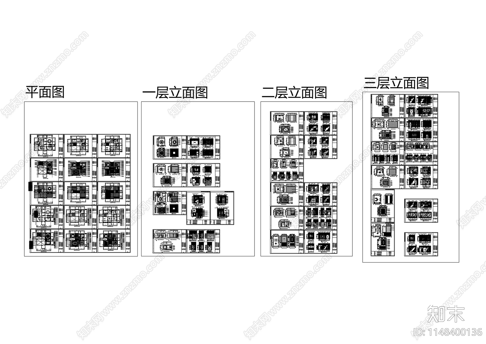 中式别墅室内cad施工图下载【ID:1148400136】