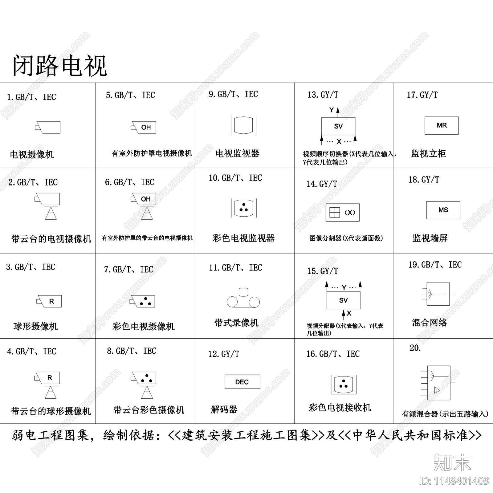 弱电工程常用图形符号图例cad施工图下载【ID:1148401409】