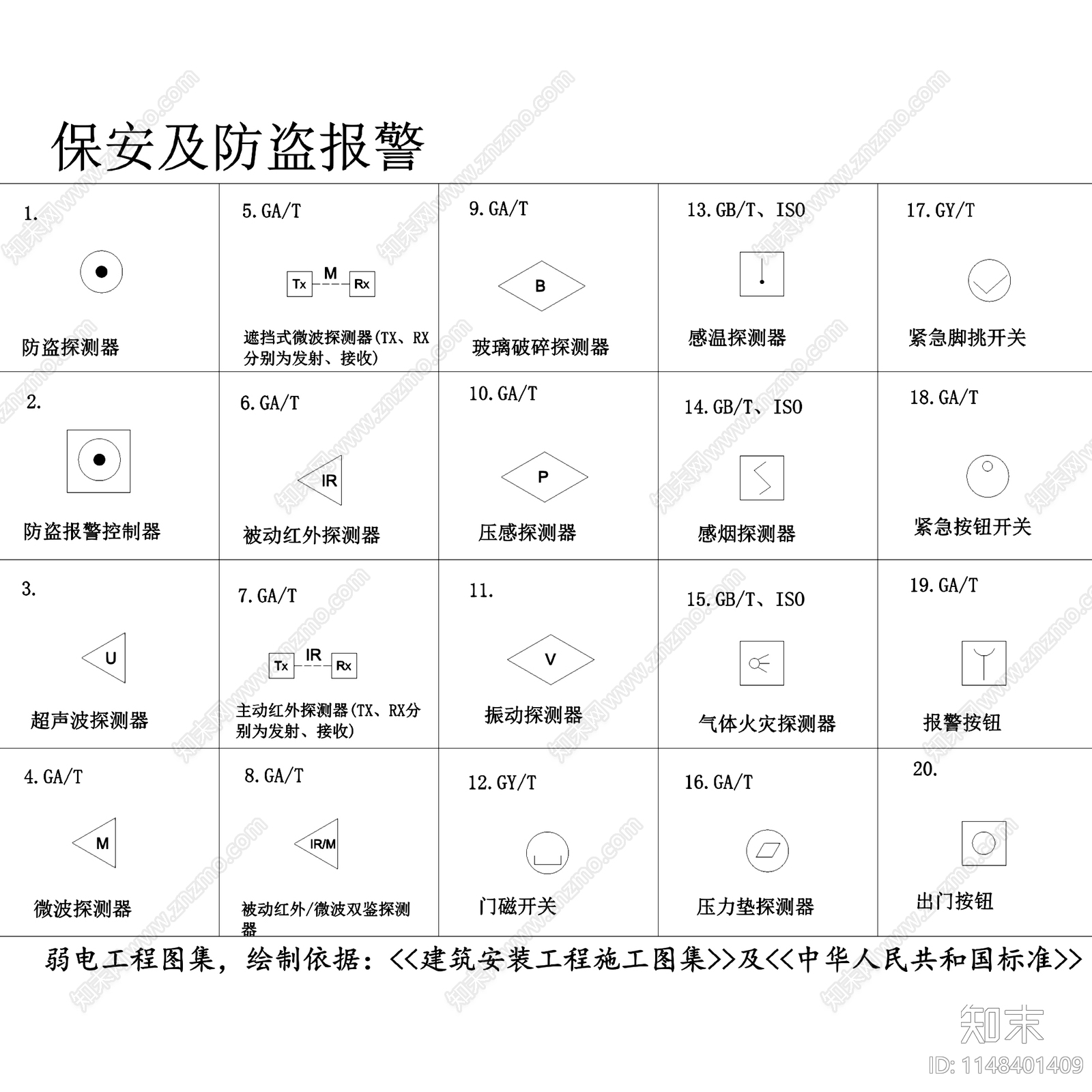 弱电工程常用图形符号图例cad施工图下载【ID:1148401409】