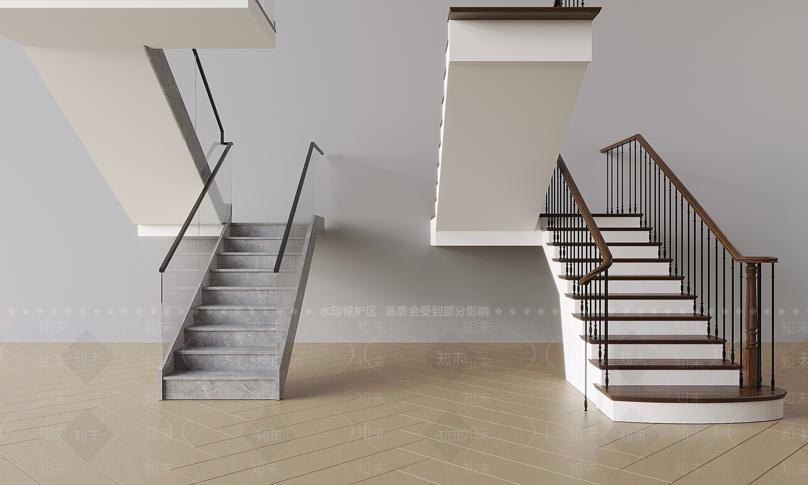 现代扶手楼梯SU模型下载【ID:1148401622】