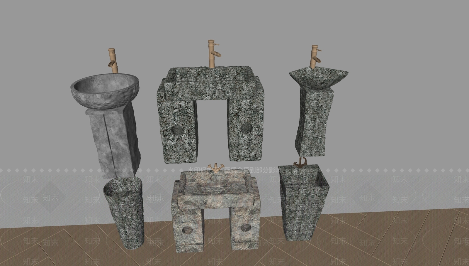 岩石立柱洗手台SU模型下载【ID:1148403458】