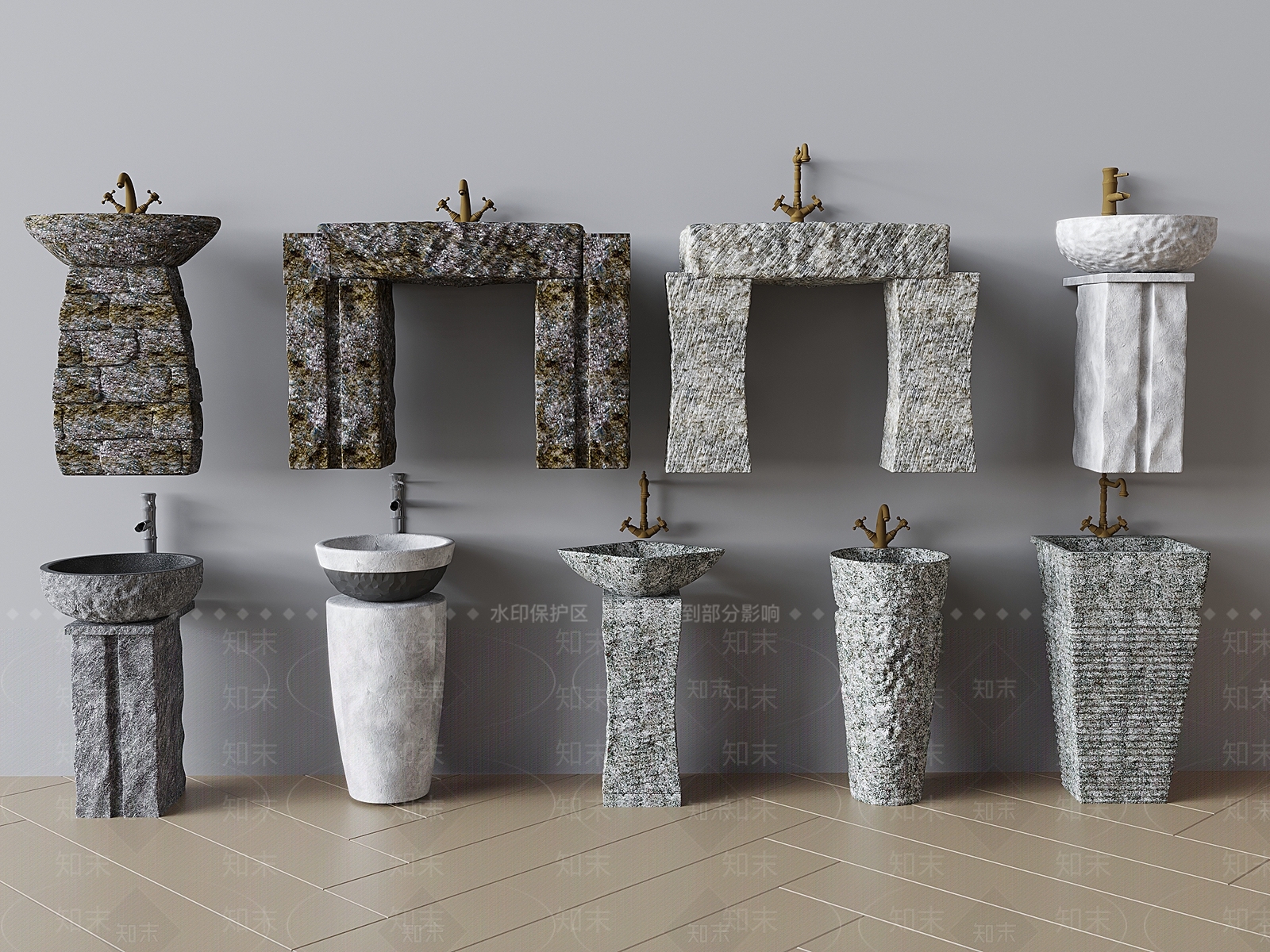 岩石立柱洗手台3D模型下载【ID:1148403733】