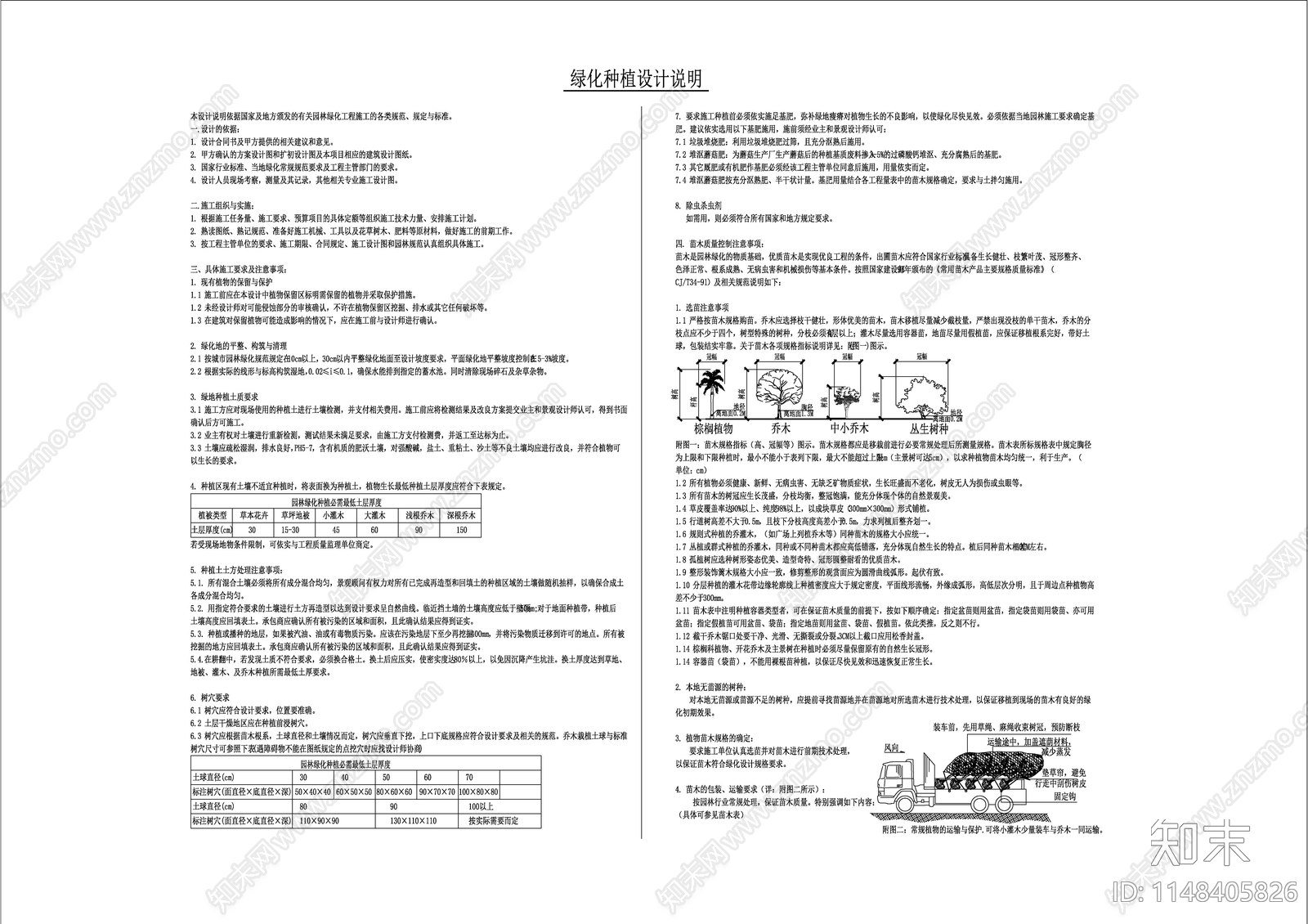 绿化种植设计说明cad施工图下载【ID:1148405826】