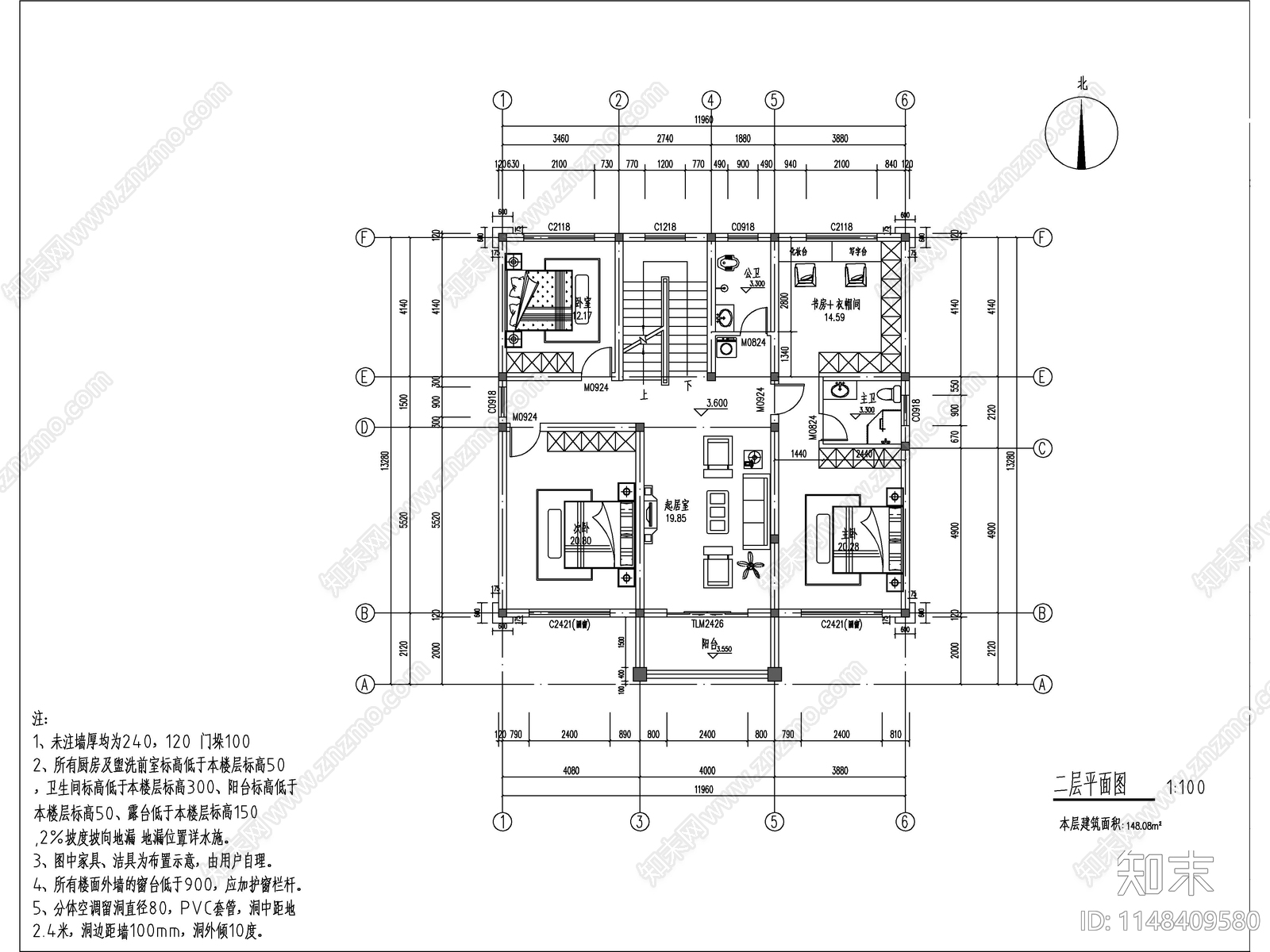 欧式三层独栋别墅建筑cad施工图下载【ID:1148409580】
