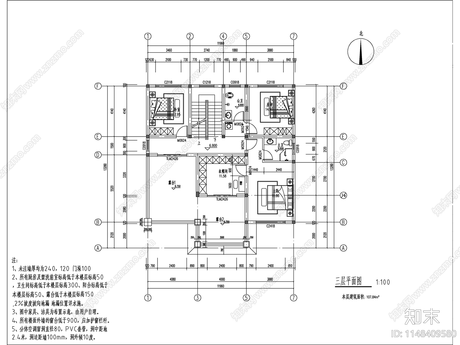 欧式三层独栋别墅建筑cad施工图下载【ID:1148409580】