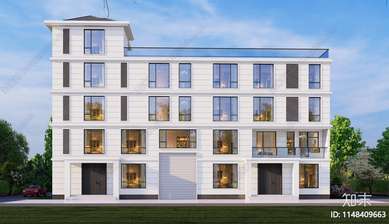 现代五层独栋别墅建筑施工图下载【ID:1148409663】