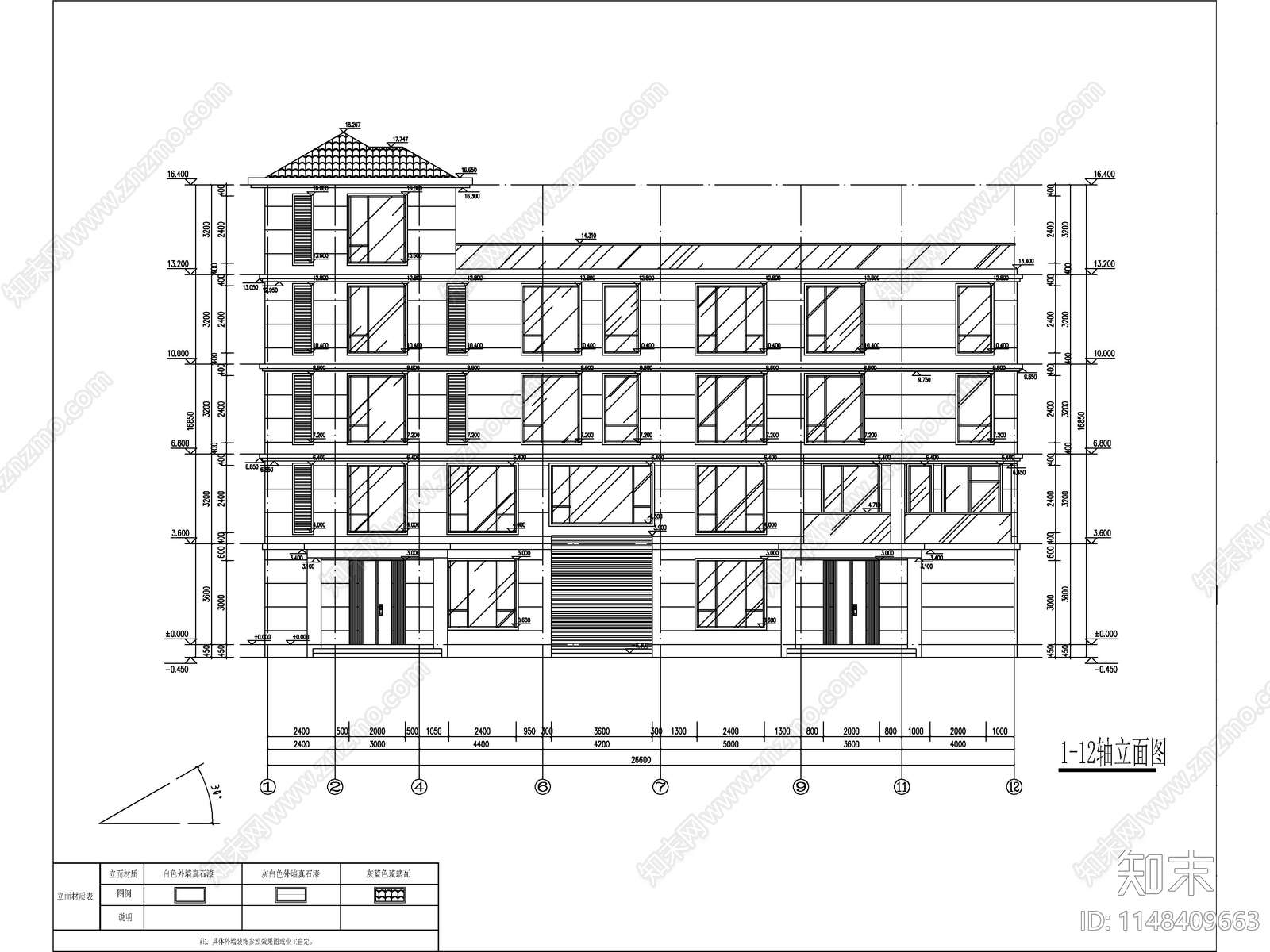现代五层独栋别墅建筑cad施工图下载【ID:1148409663】