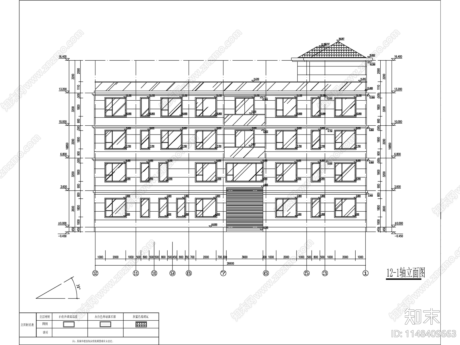 现代五层独栋别墅建筑cad施工图下载【ID:1148409663】