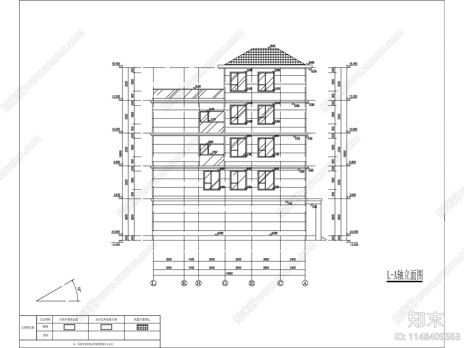 现代五层独栋别墅建筑cad施工图下载【ID:1148409663】