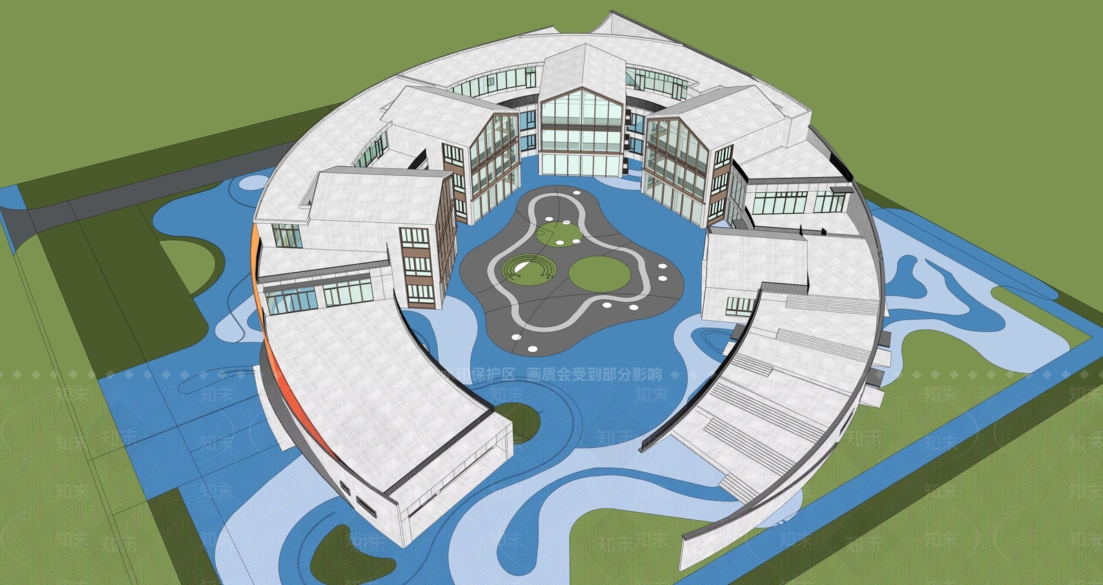 现代曲线围合幼儿园SU模型下载【ID:1148414996】