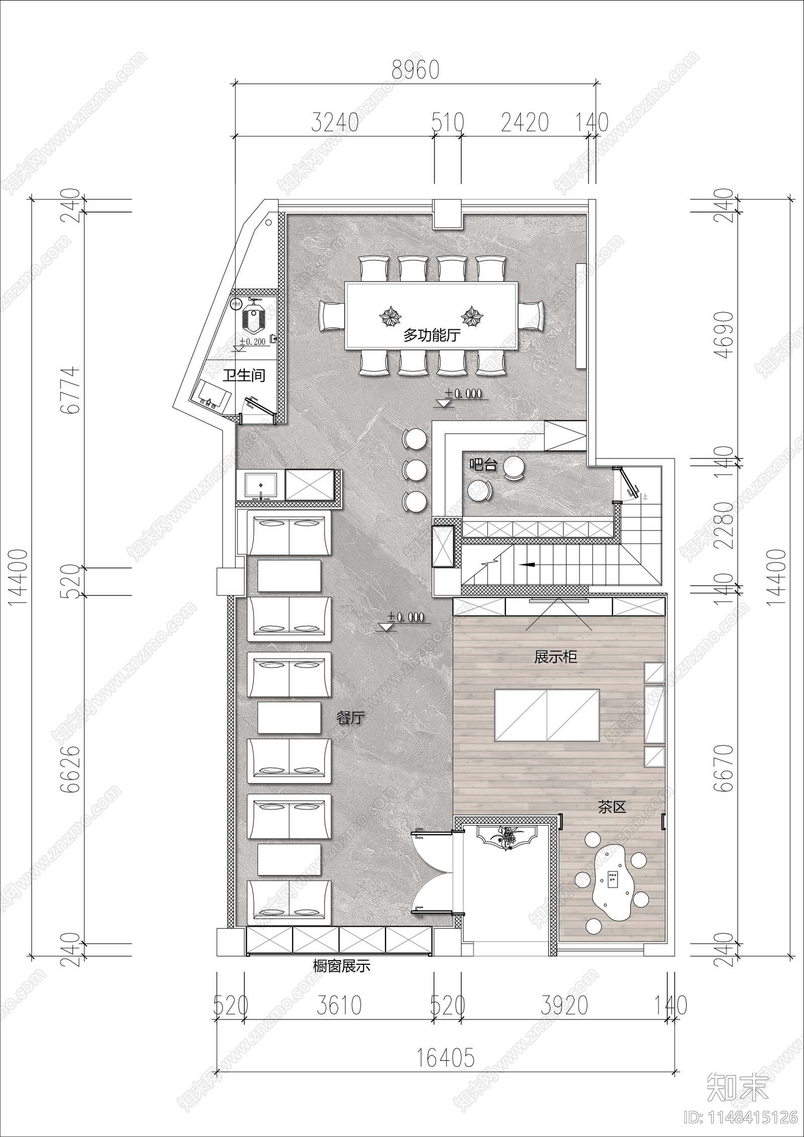 100㎡茶叶店平面施工图下载【ID:1148415126】