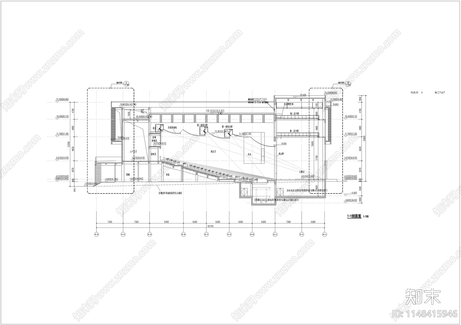 中学报告厅建筑cad施工图下载【ID:1148415946】