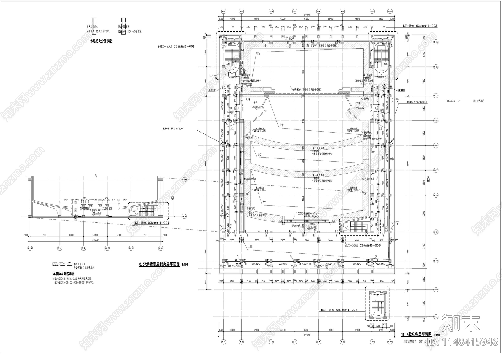 中学报告厅建筑cad施工图下载【ID:1148415946】