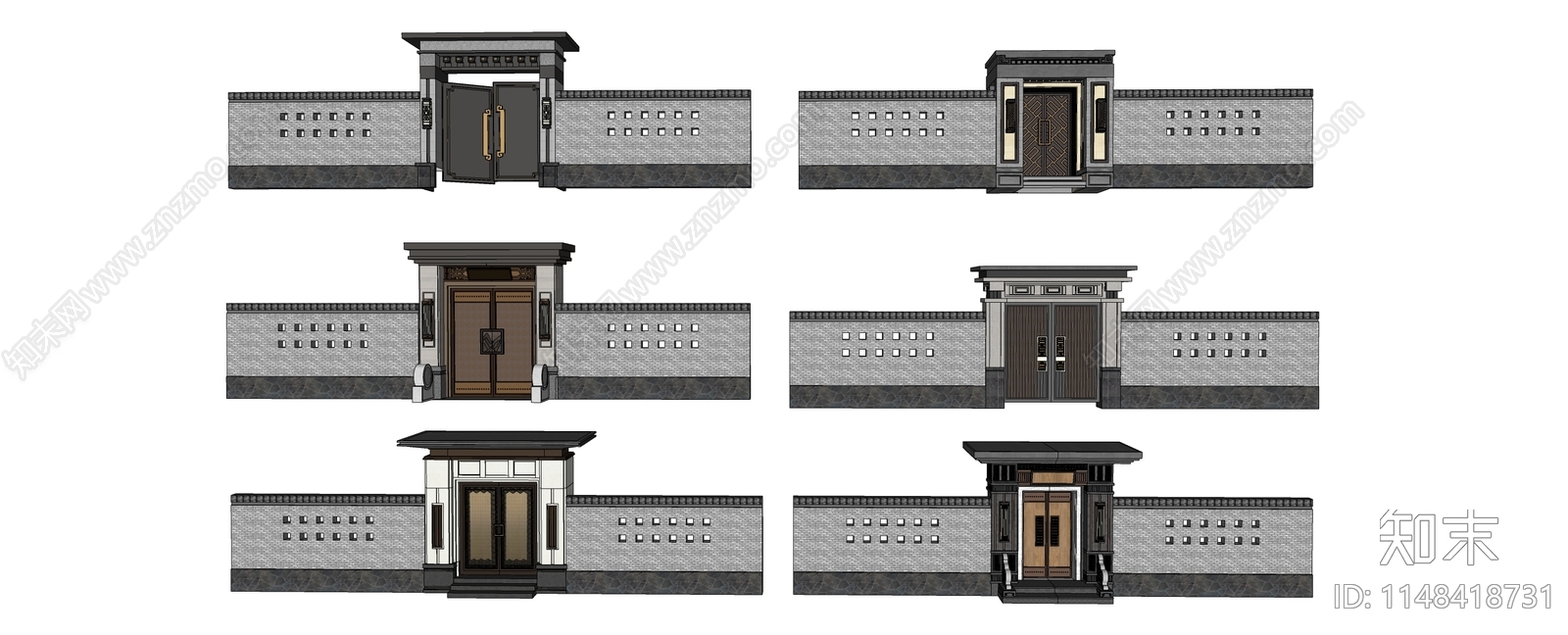 新中式庭院门SU模型下载【ID:1148418731】
