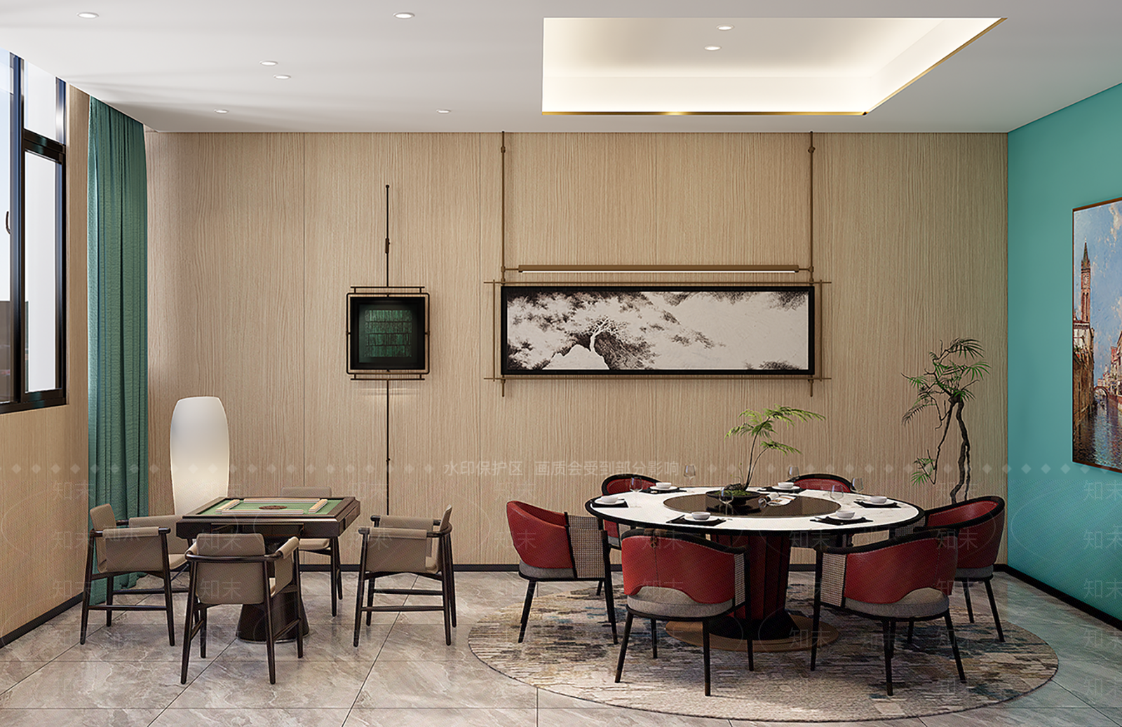 新中式棋牌室SU模型下载【ID:1148423203】