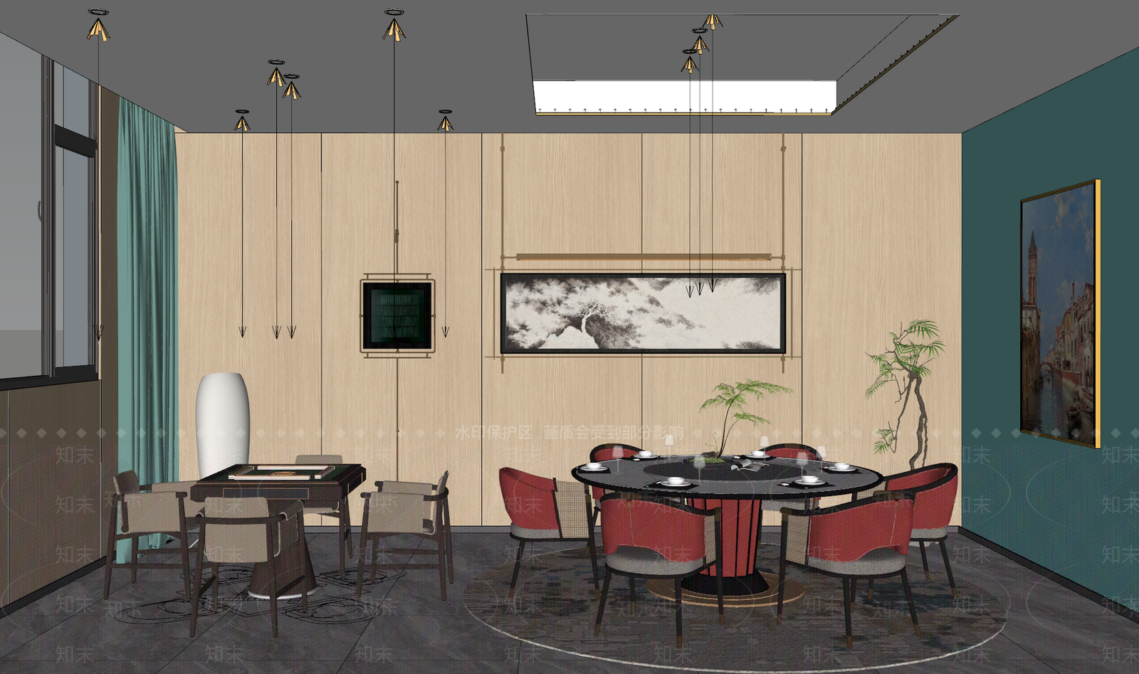 新中式棋牌室SU模型下载【ID:1148423203】