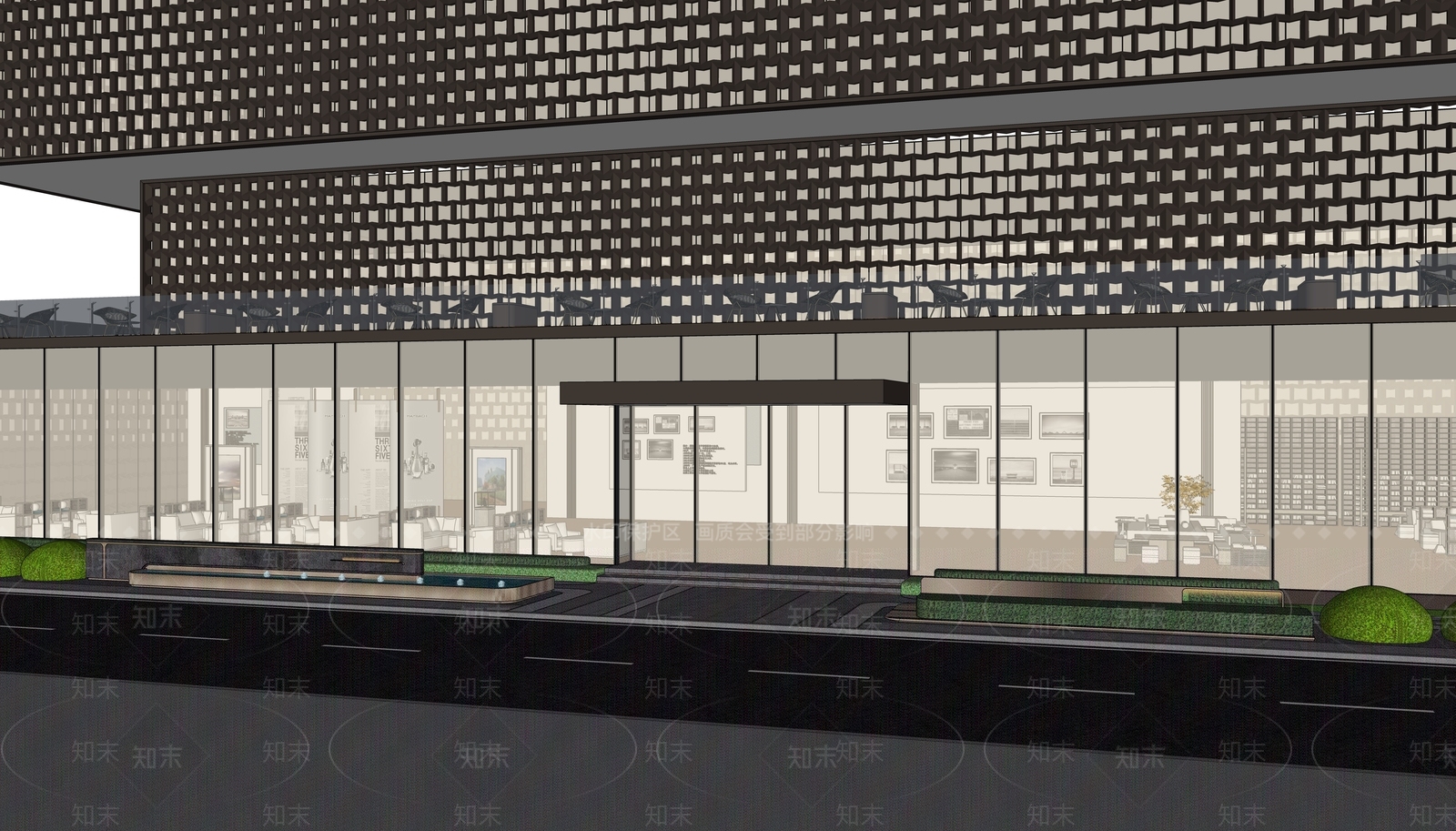 现代售楼处建筑SU模型下载【ID:1148421357】
