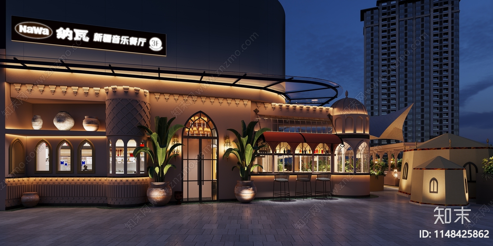 新疆菜特色餐厅室内cad施工图下载【ID:1148425862】