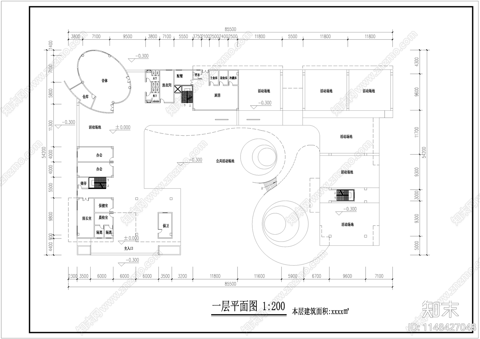 幼儿园建筑平面施工图下载【ID:1148427048】