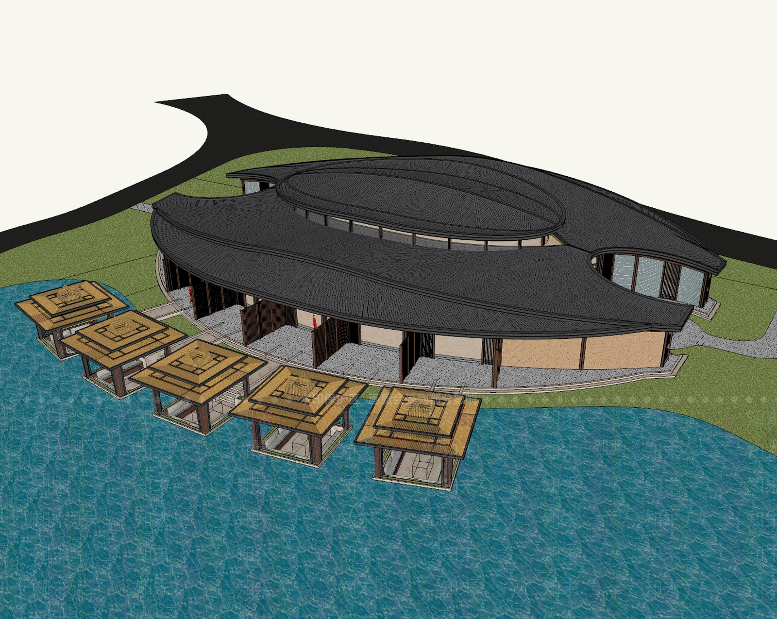 现代展览馆建筑SU模型下载【ID:1148430649】
