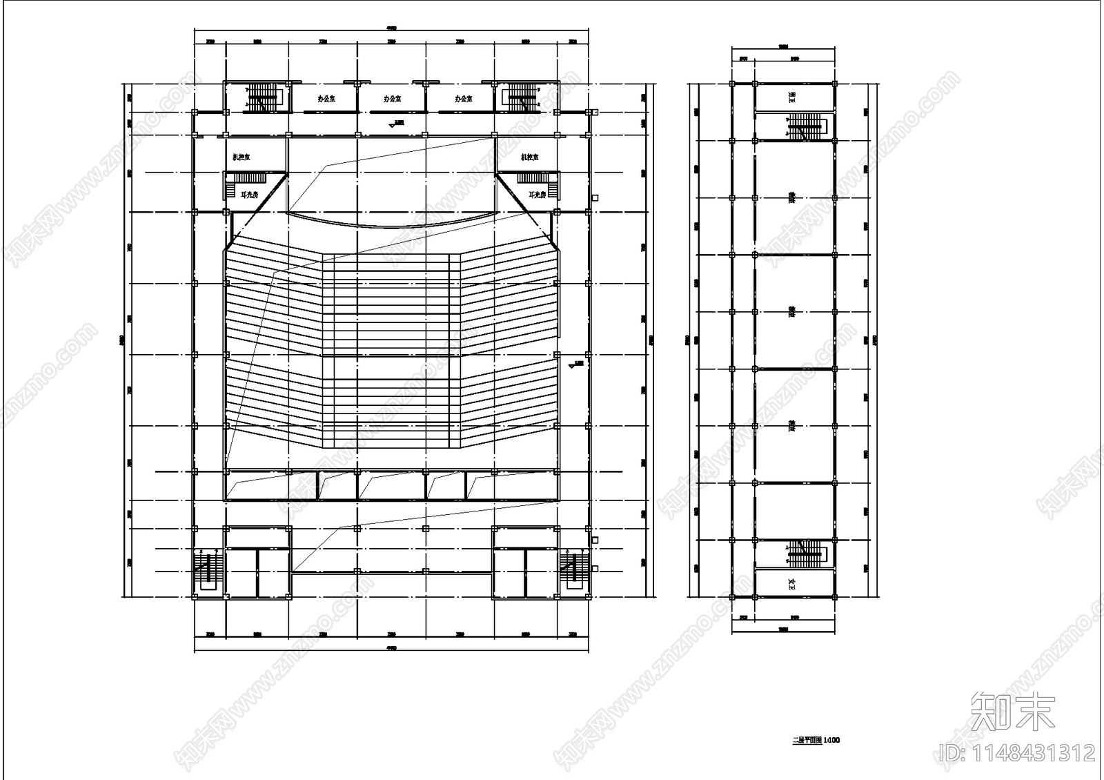 1200座报告厅建筑平面cad施工图下载【ID:1148431312】