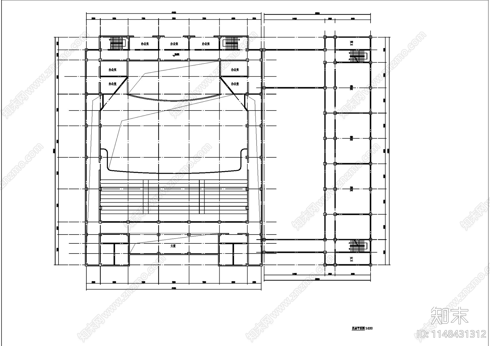 1200座报告厅建筑平面cad施工图下载【ID:1148431312】