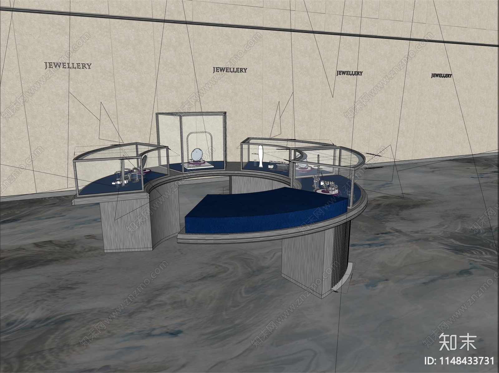 现代珠宝陈列柜SU模型下载【ID:1148433731】