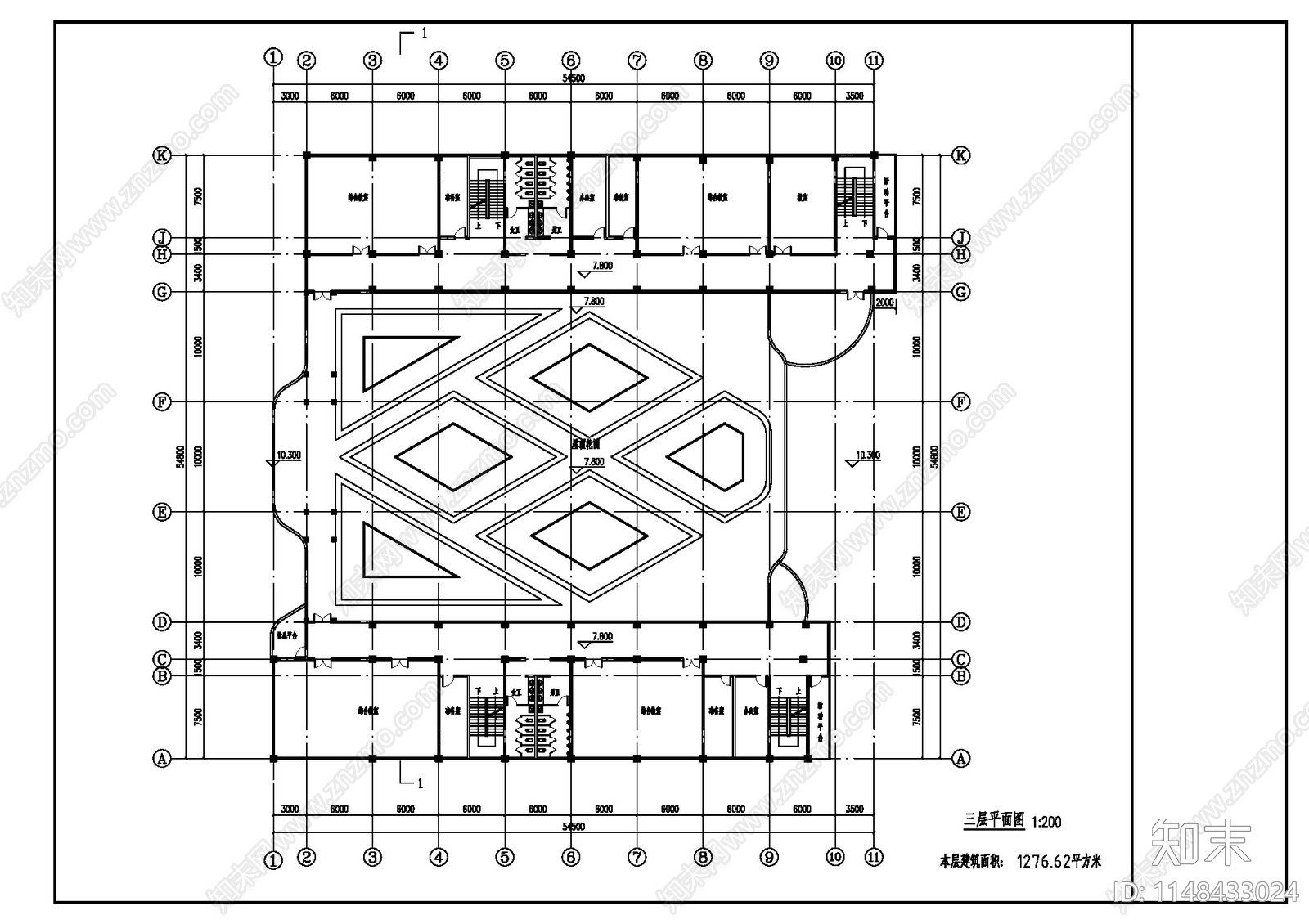 1200座报告厅建筑平面cad施工图下载【ID:1148433024】