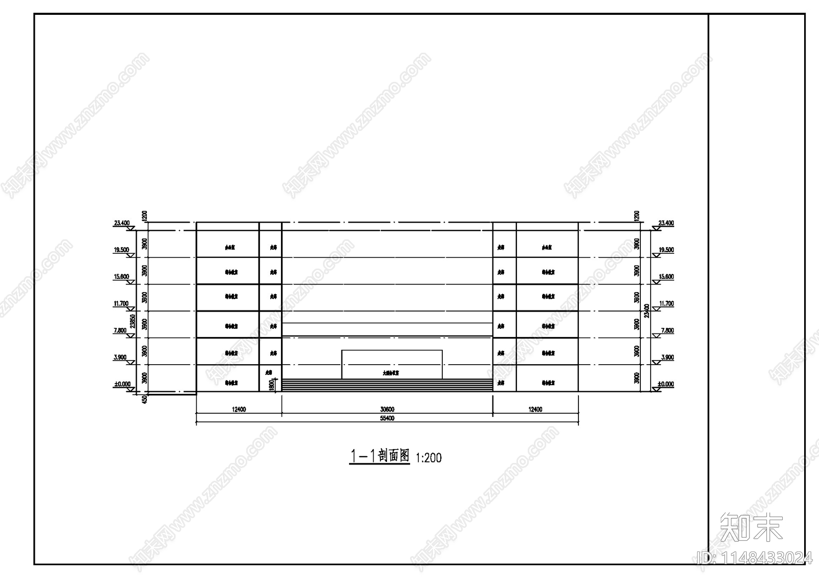 1200座报告厅建筑平面cad施工图下载【ID:1148433024】