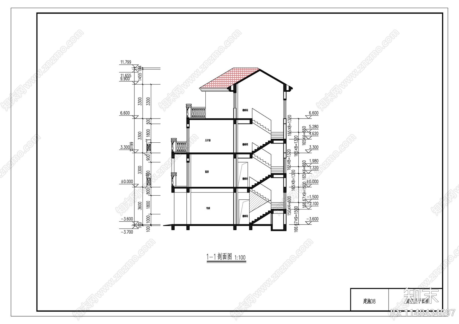 欧式自建房建筑cad施工图下载【ID:1148434697】