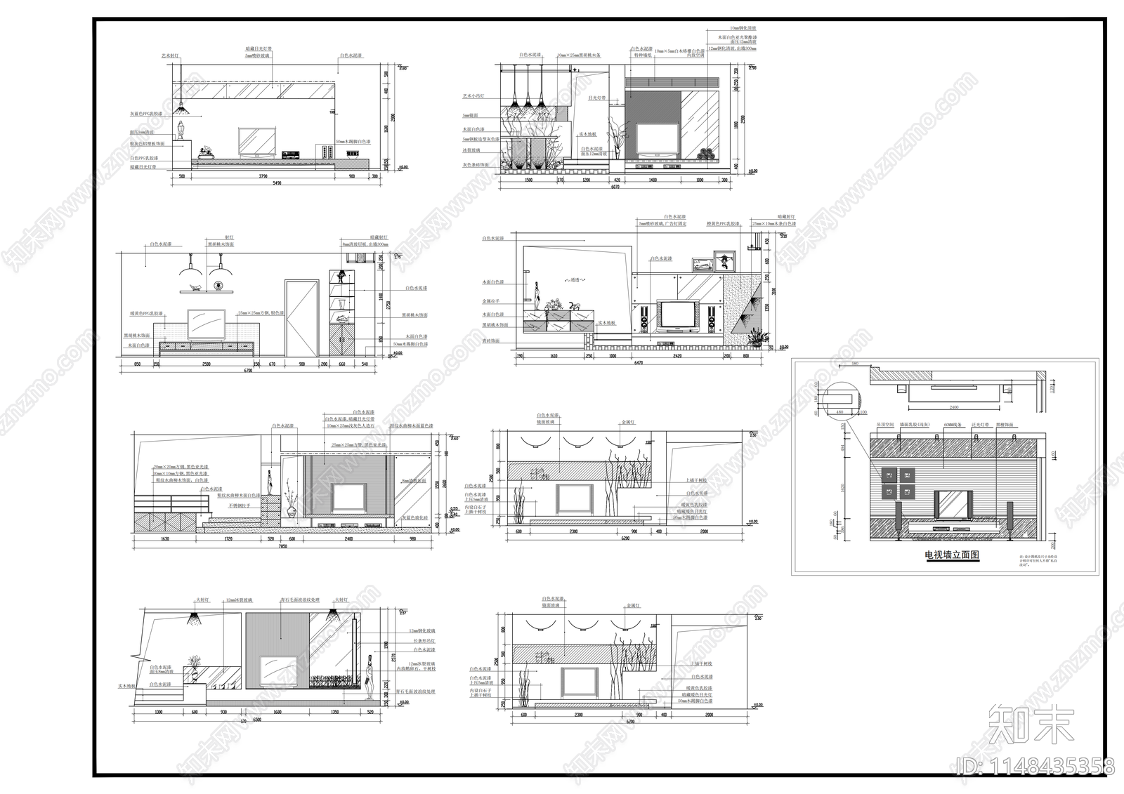 电视背景墙立面图cad施工图下载【ID:1148435358】