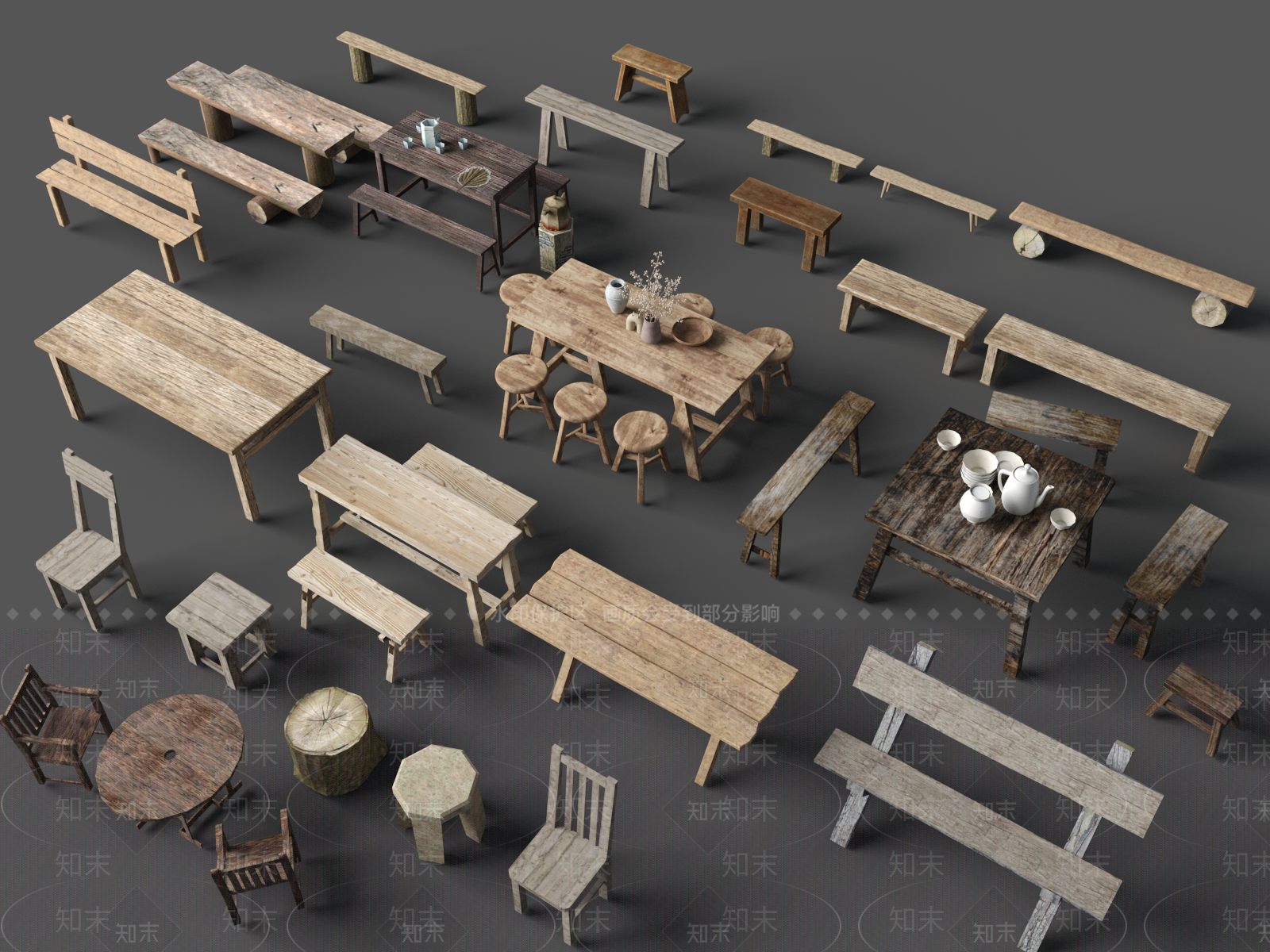 中式餐桌椅组合3D模型下载【ID:1148436154】