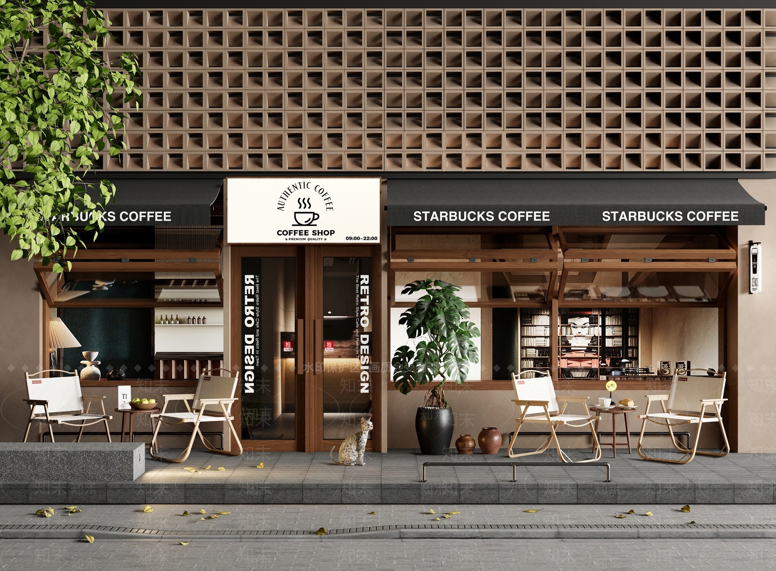 现代咖啡厅门头门面SU模型下载【ID:1148436722】