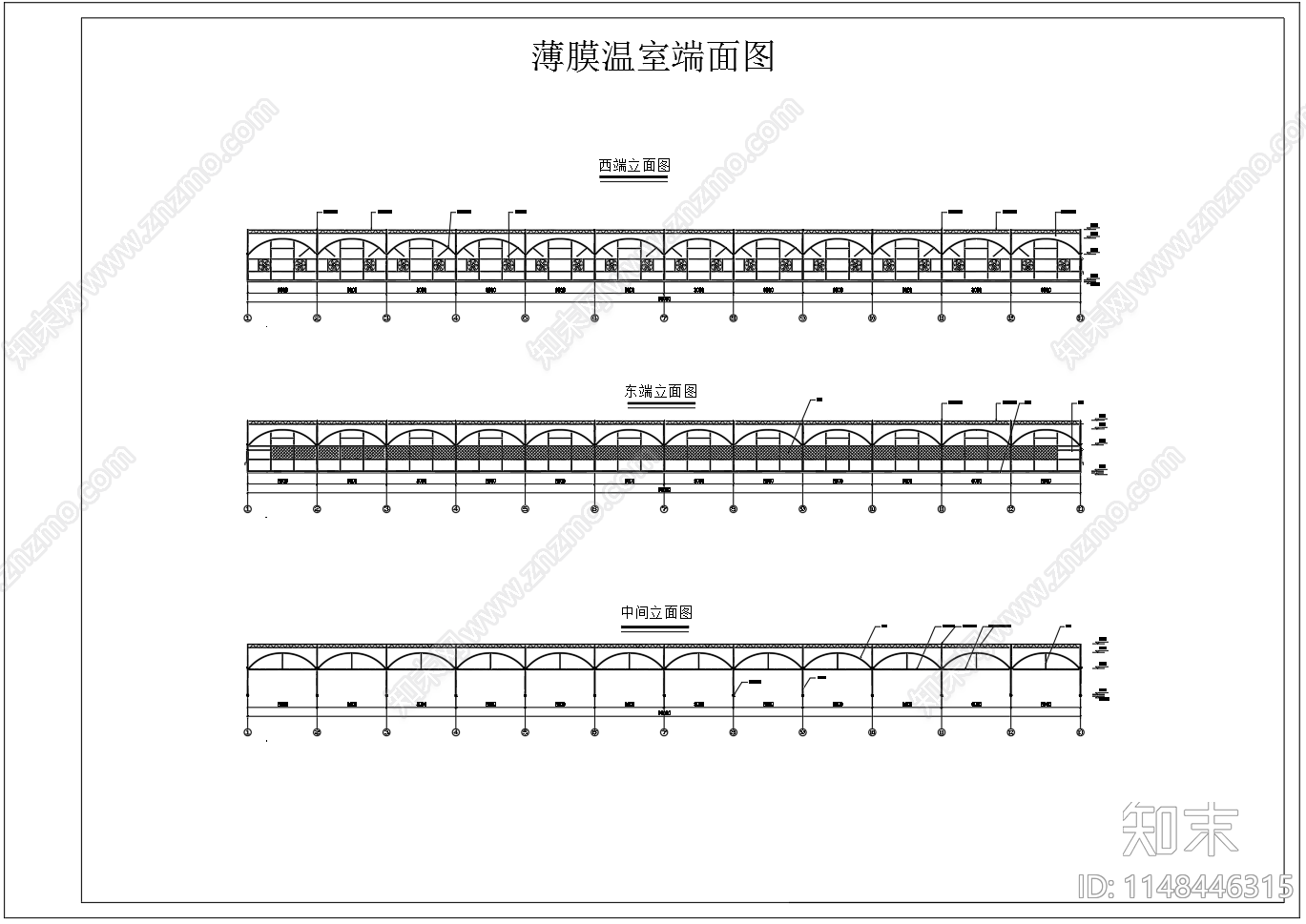 薄膜连栋温室大棚设计图施工图下载【ID:1148446315】