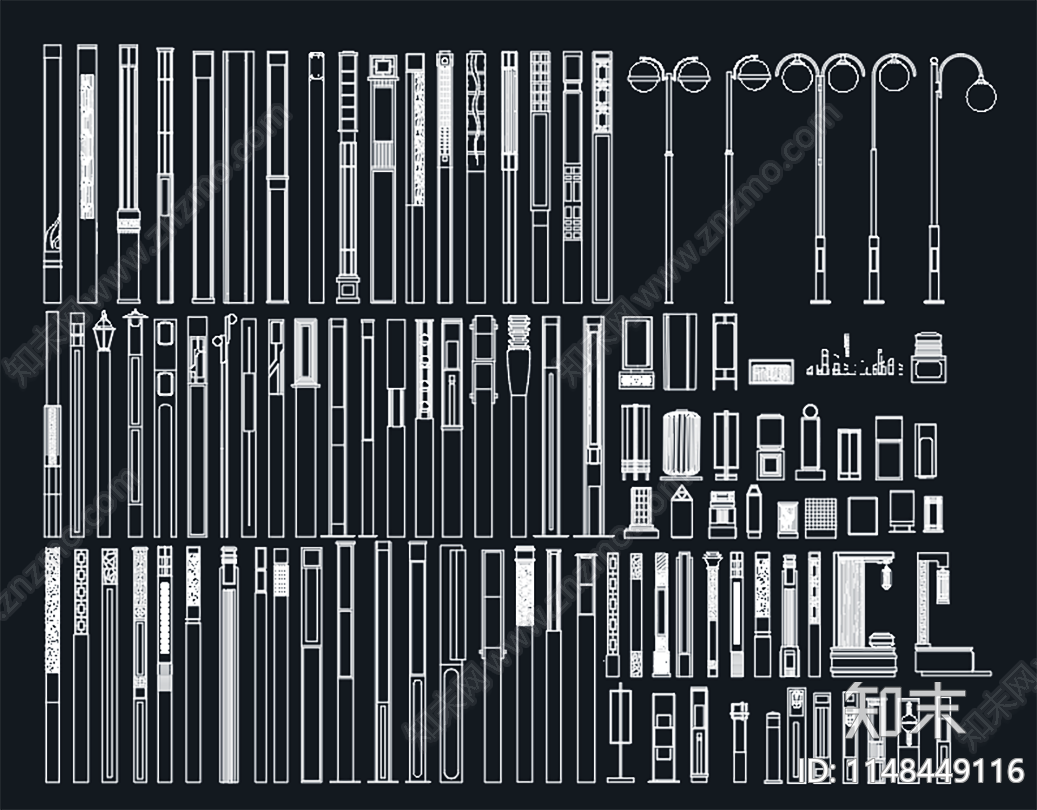 景观灯图库cad施工图下载【ID:1148449116】
