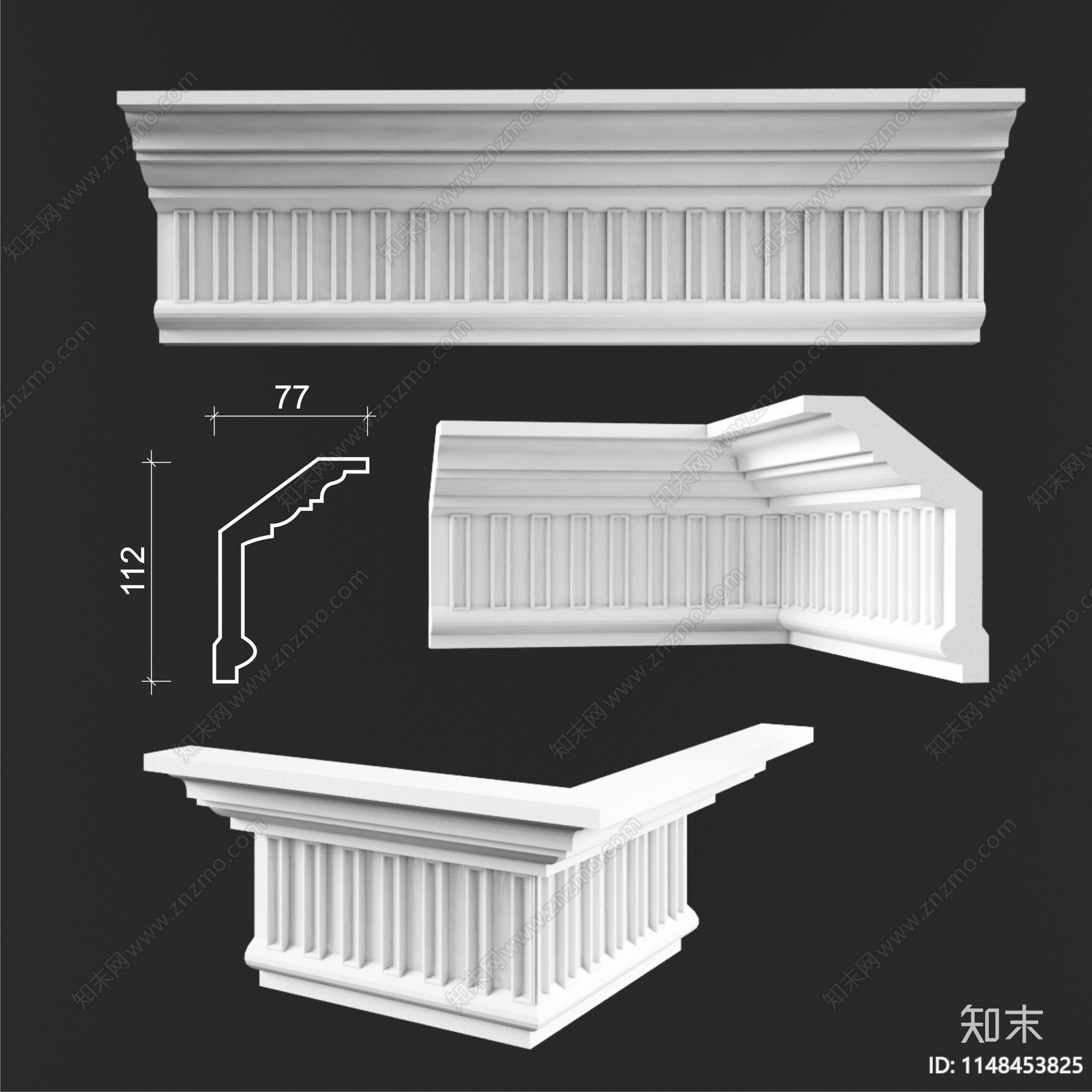 简欧石膏线条3D模型下载【ID:1148453825】