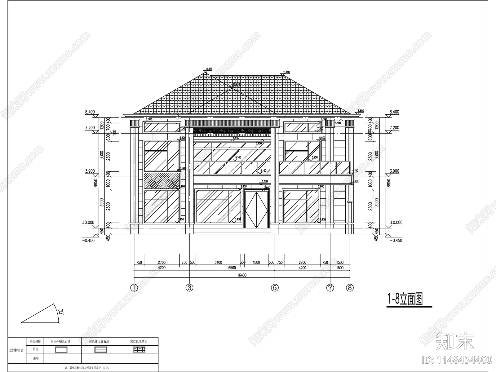 新中式两层半独栋别墅建筑施工图下载【ID:1148649784】