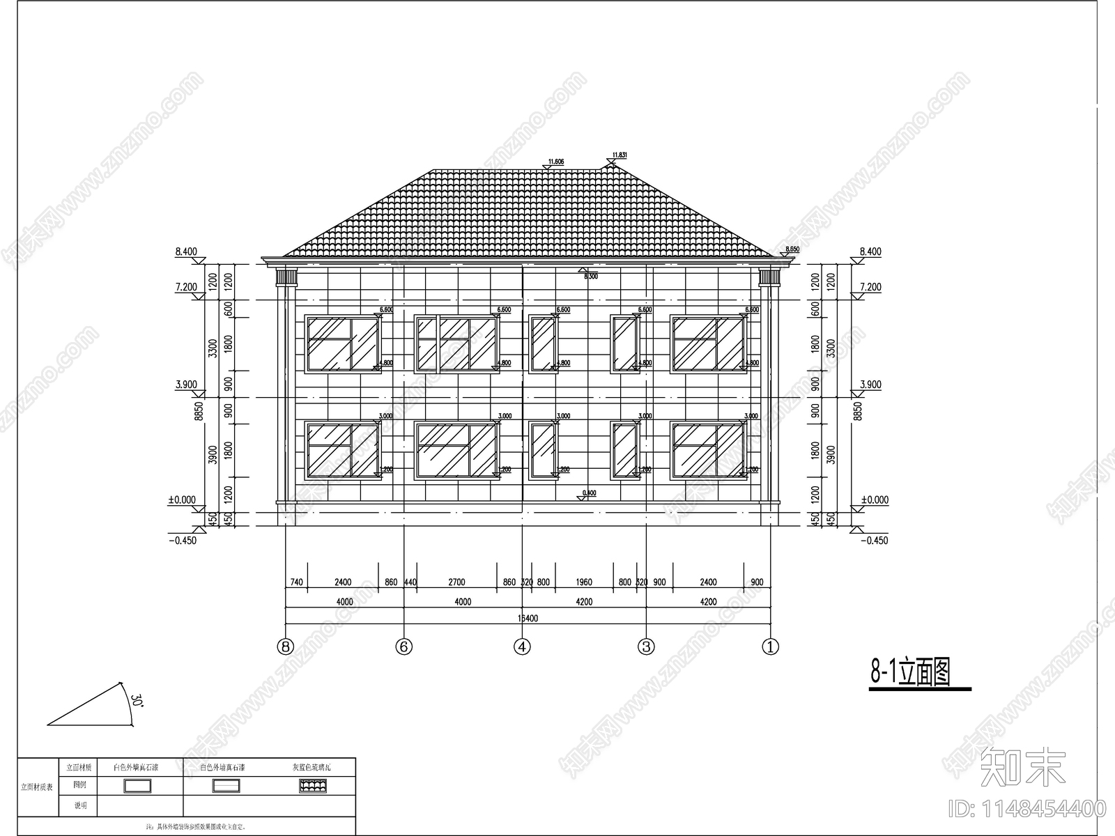 新中式两层半独栋别墅建筑施工图下载【ID:1148649784】