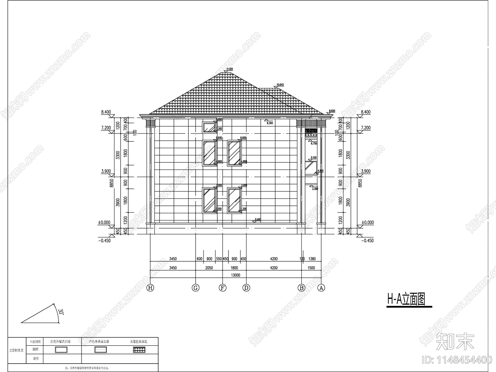 新中式两层半独栋别墅建筑施工图下载【ID:1148649784】