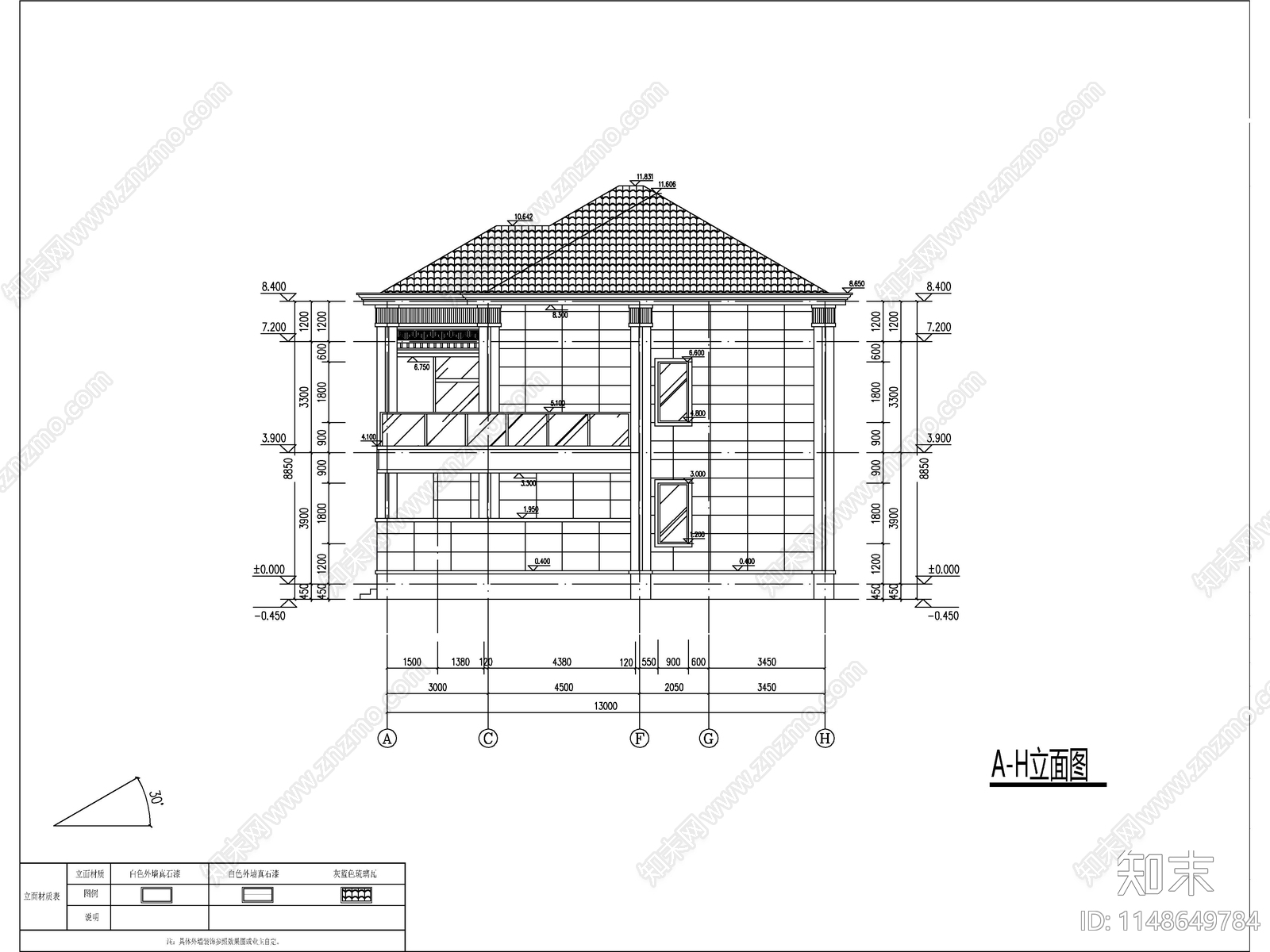 新中式两层半独栋别墅建筑施工图下载【ID:1148649784】