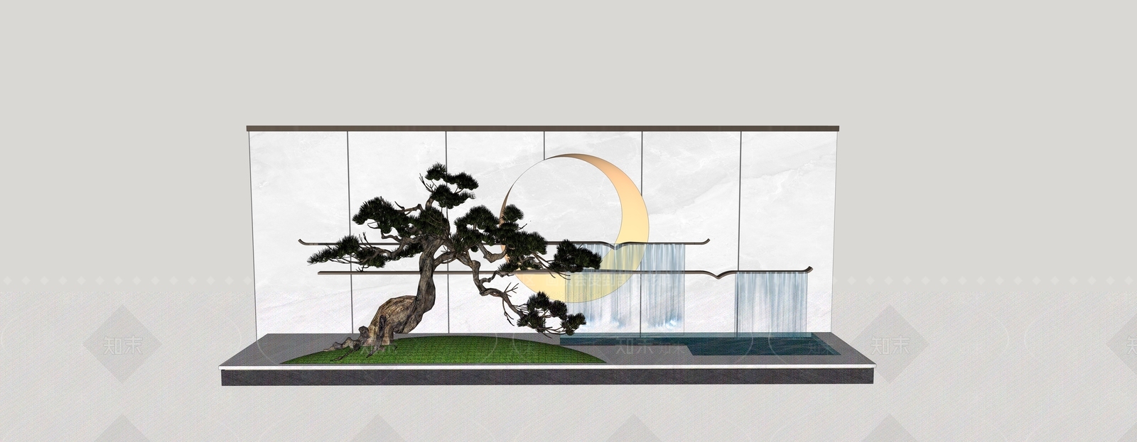 新中式禅意景墙SU模型下载【ID:1148455786】