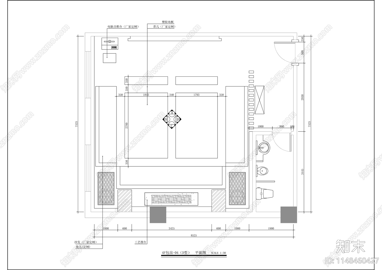 KTV包厢室内cad施工图下载【ID:1148460427】