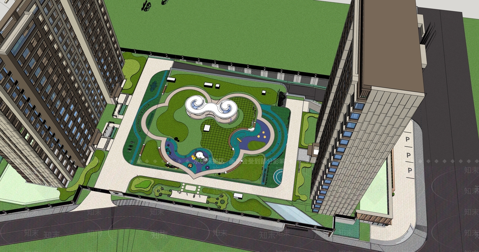 现代小区景观SU模型下载【ID:1148460802】