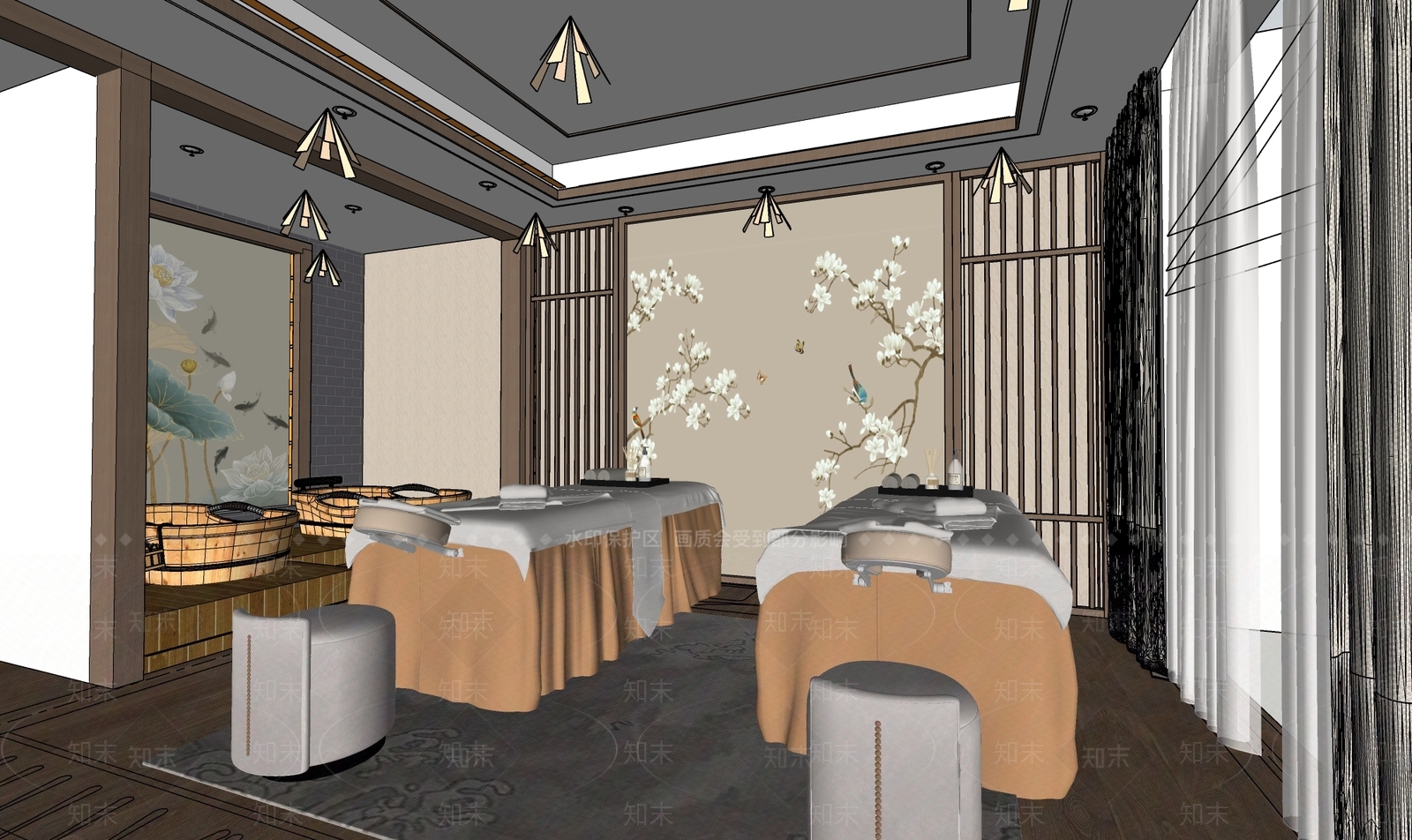 新中式SPA理疗单间SU模型下载【ID:1148462926】
