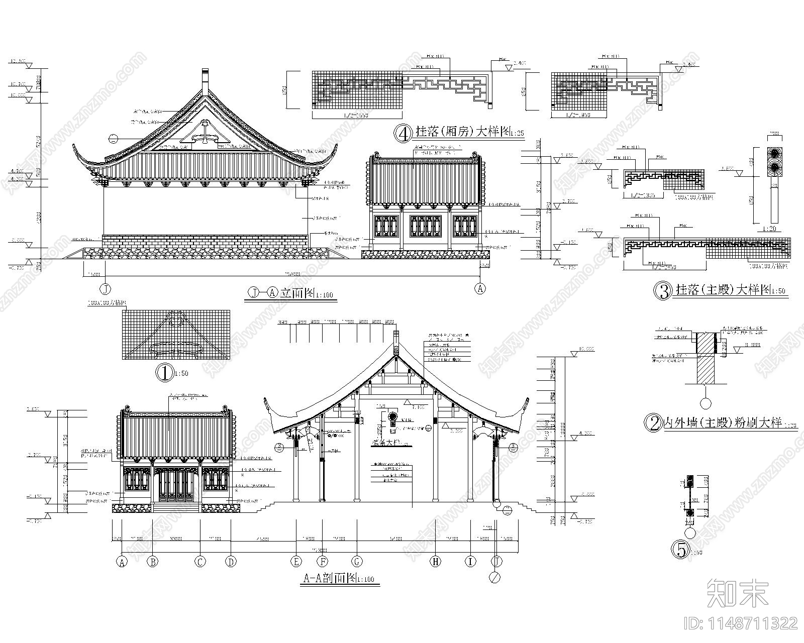 中式建筑财神殿古建筑cad施工图下载【ID:1148711322】