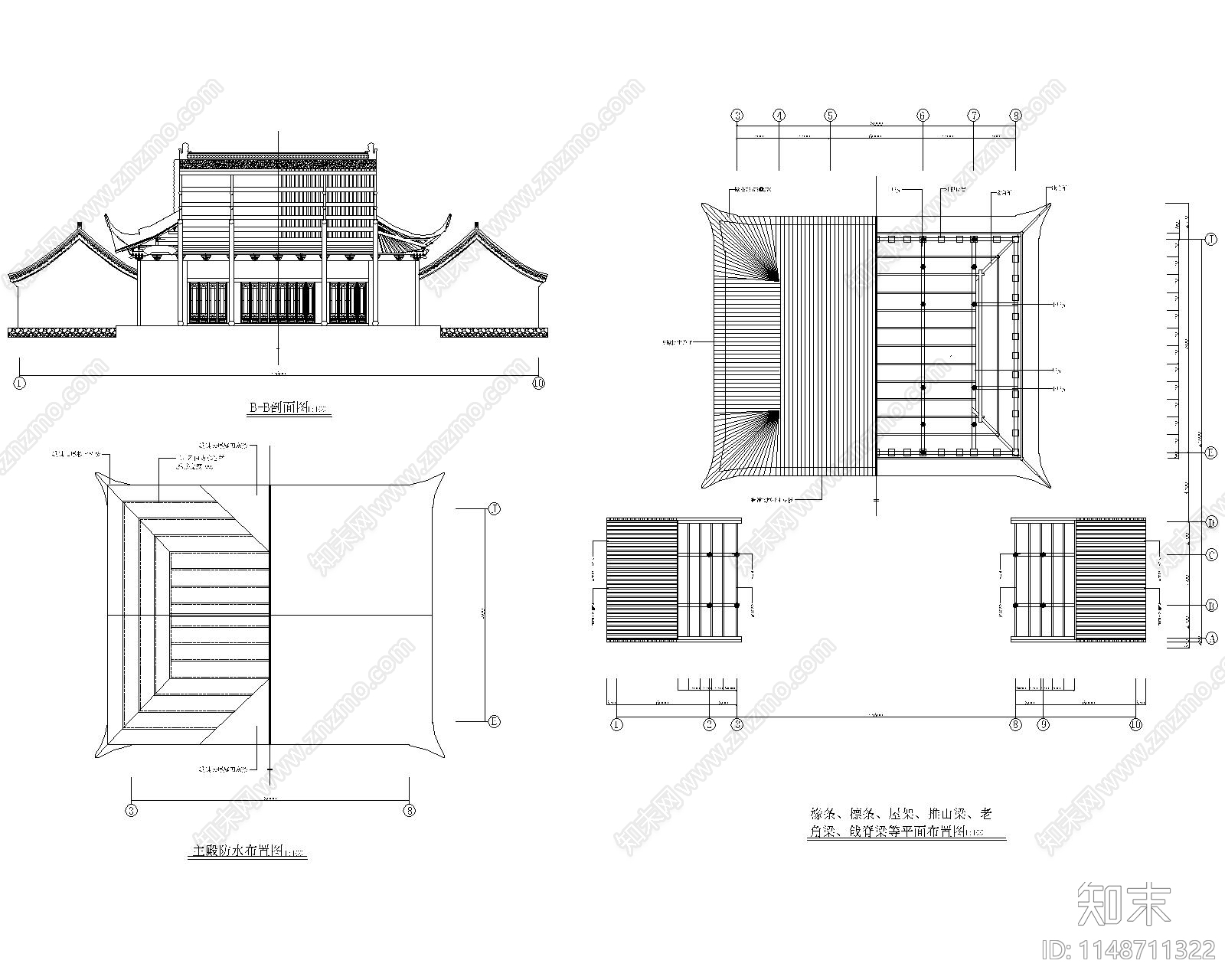 中式建筑财神殿古建筑cad施工图下载【ID:1148711322】