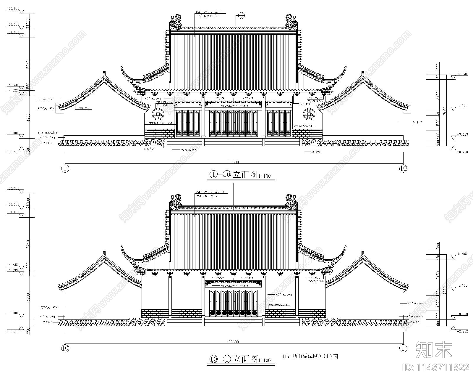 中式建筑财神殿古建筑cad施工图下载【ID:1148711322】