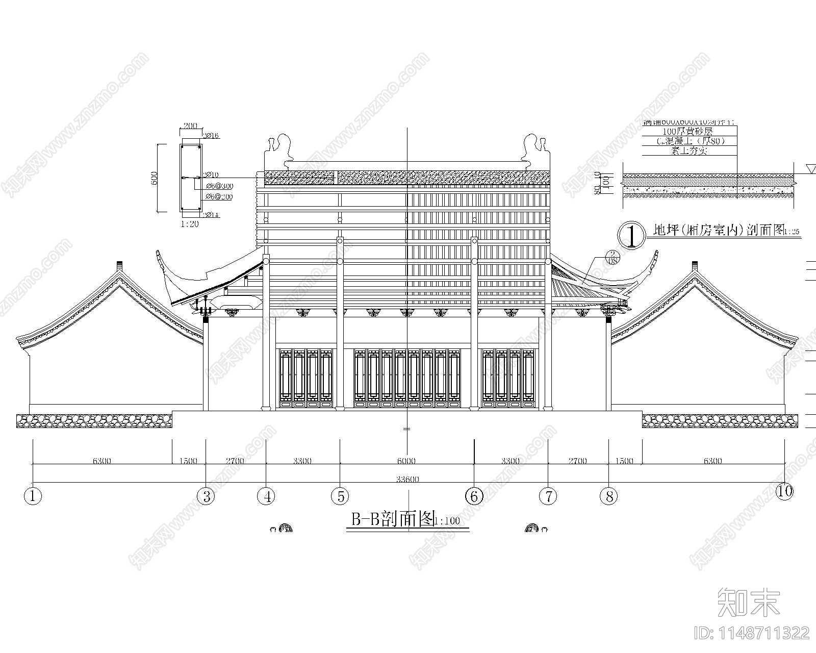 中式建筑财神殿古建筑cad施工图下载【ID:1148711322】