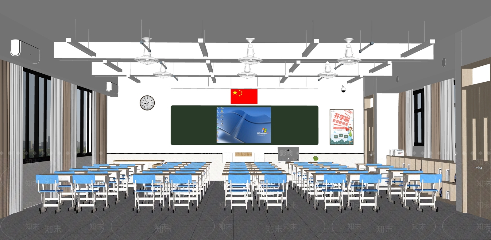 现代学生教室SU模型下载【ID:1148469136】